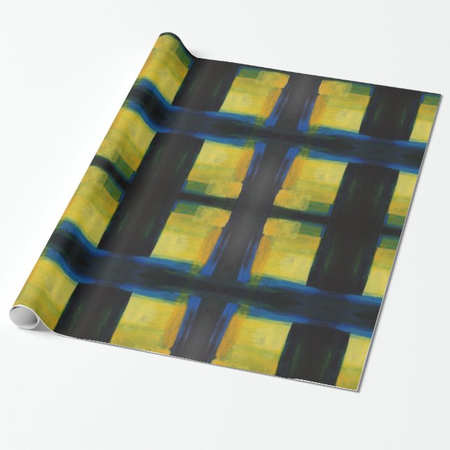 Presente Papel de enrolamento azul "Movimento" amarelo, 30  (Desenrolado)