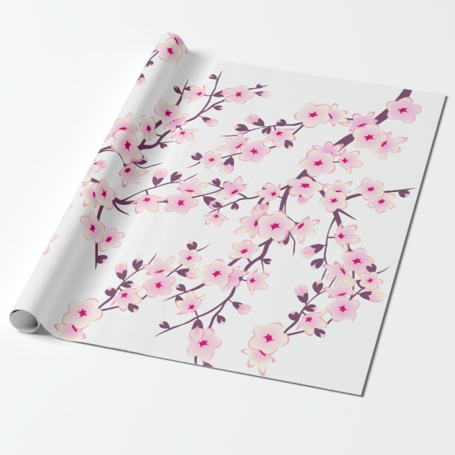 Presente Papel de enrolamento branco cor-de-rosa da cereja  (Desenrolado)