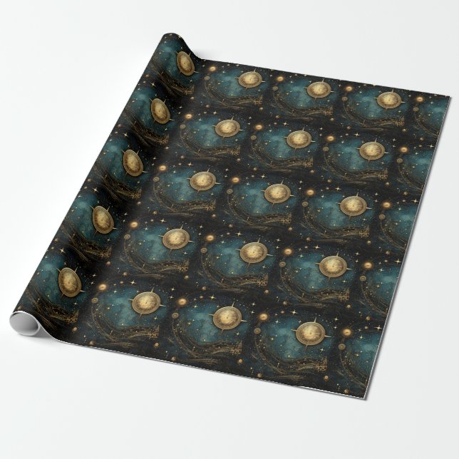 Presente Papel de enrolamento Celestial Steampunk (Desenrolado)