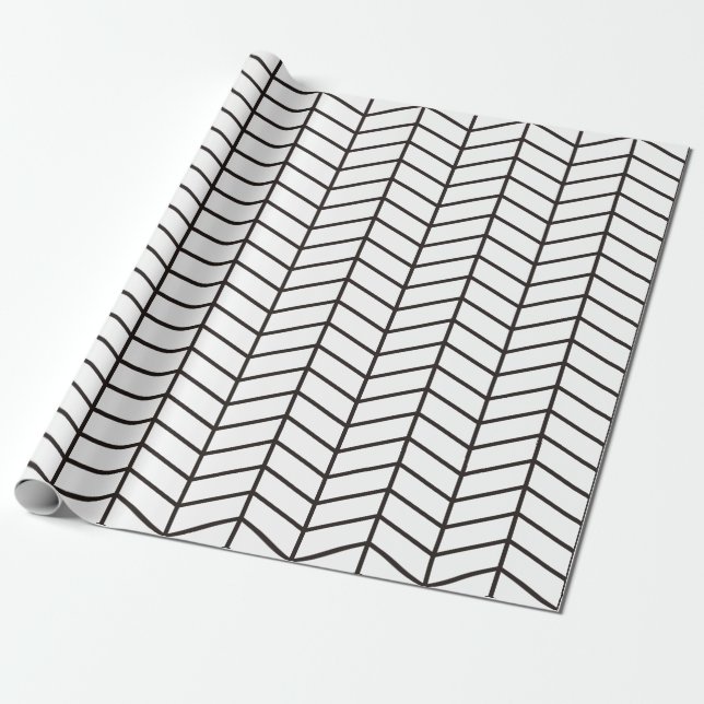Presente Papel de enrolamento Chevron - Preto em Branco |XL (Desenrolado)