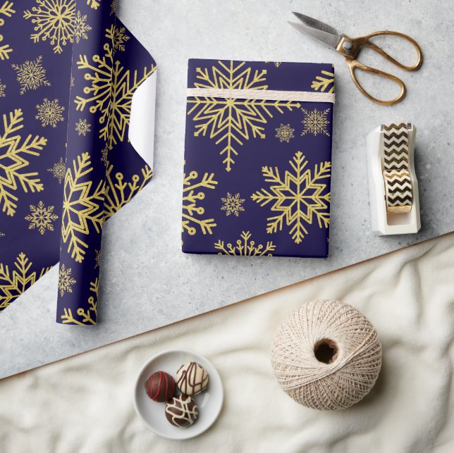 Presente Papel de enrolamento com flocos de neve Dourados b (Artesanato)
