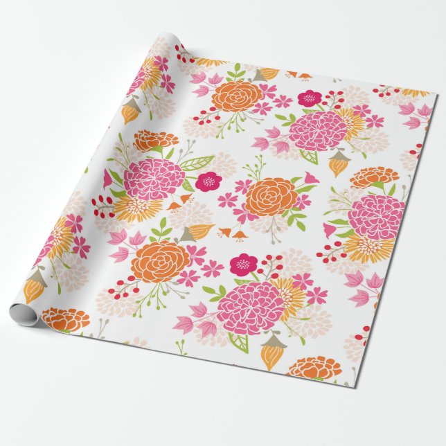 Presente Papel de enrolamento cor-de-rosa e laranja (Desenrolado)