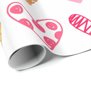 Presente Papel de enrolamento - Corações rosa e Dourados
