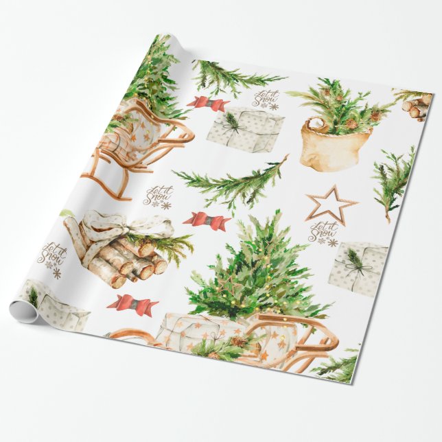 Presente Papel de enrolamento da árvore de Natal, cor de ág (Desenrolado)