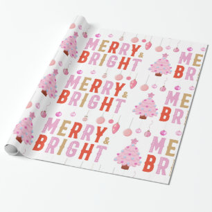 Presente Papel de enrolamento da árvore de Natal cor-de-ros