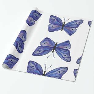 Presente Papel de enrolamento da borboleta azul, 30 pol x 6