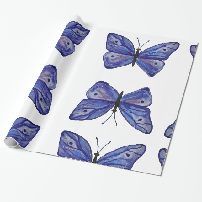 Presente Papel de enrolamento da borboleta azul, 30 pol x 6 (Desenrolado)