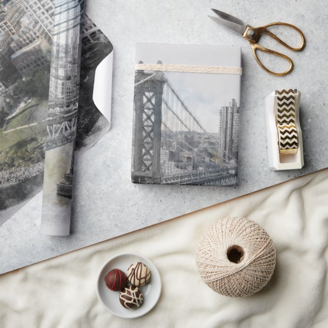 Presente Papel de enrolamento da ponte de Brooklyn com Aqua (Artesanato)