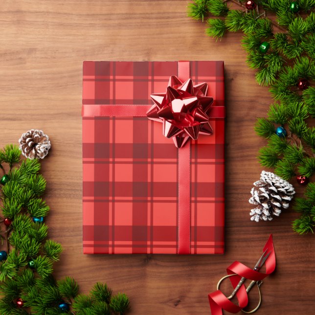 Presente Papel de enrolamento da Xadrez vermelha (Presente de Natal)