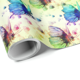 Presente Papel de enrolamento das borboletas de aquarelas