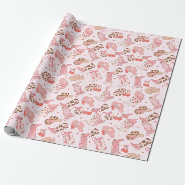 Presente Papel de enrolamento das botas de cowboy rosa (Desenrolado)