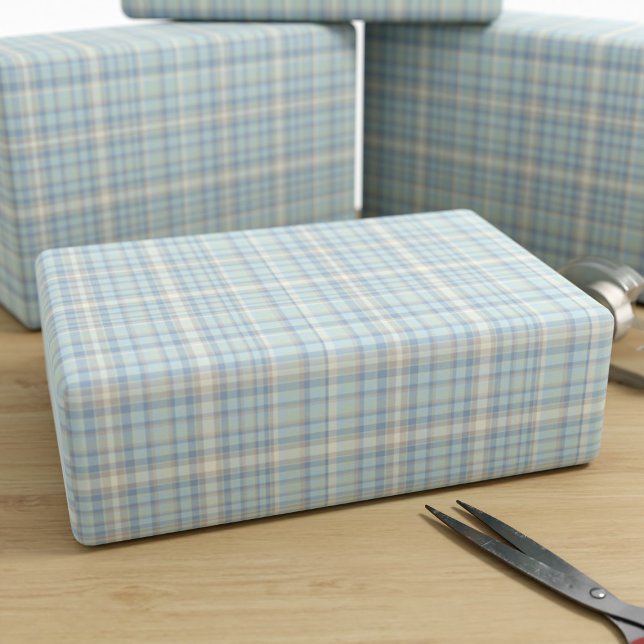 Presente Papel de enrolamento das figuras azuis da Xadrez T (Cute tartan wrapping paper inspired by the colours of the figaro car)