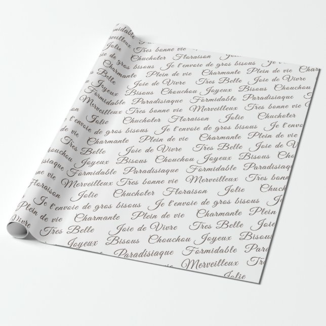 Presente Papel de enrolamento das palavras em francês (Desenrolado)