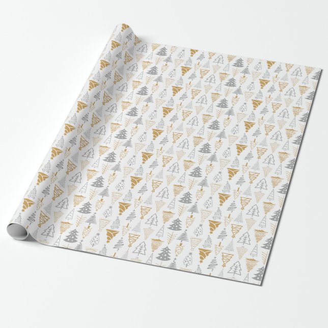 Presente Papel de enrolamento de árvores de Natal em prata  (Desenrolado)