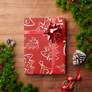 Presente Papel de enrolamento de árvores de Natal Vermelhas