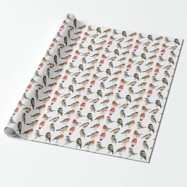 Presente Papel de enrolamento de aves selvagens com aquarel (Desenrolado)