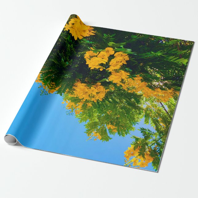 Presente Papel de Enrolamento de Blooms Amarelos (Desenrolado)