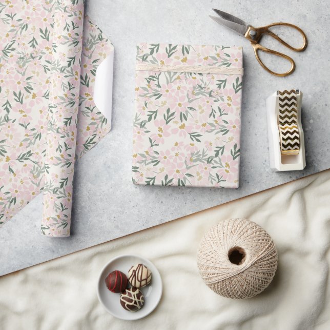 Presente Papel de enrolamento de boho florido rosa (Artesanato)