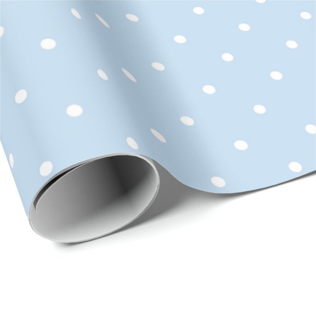 Presente Papel de enrolamento de Bolinhas azul-claro e bran (Ponta do rolo)