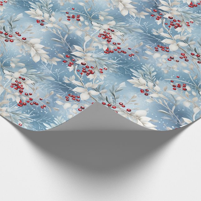 Presente Papel de enrolamento de feriado Holly Fosco azul (Ponta)
