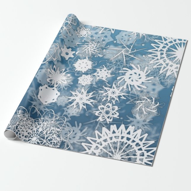 Presente Papel de enrolamento de flocos de neve azuis (Desenrolado)