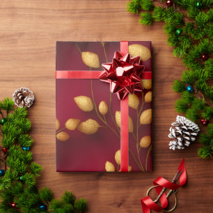 Presente Papel de enrolamento de folhas vermelho e Dourado