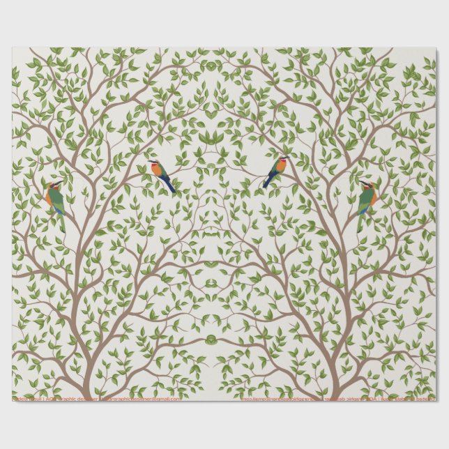 Presente Papel de enrolamento de Impressão de aves botânica (Aberto)