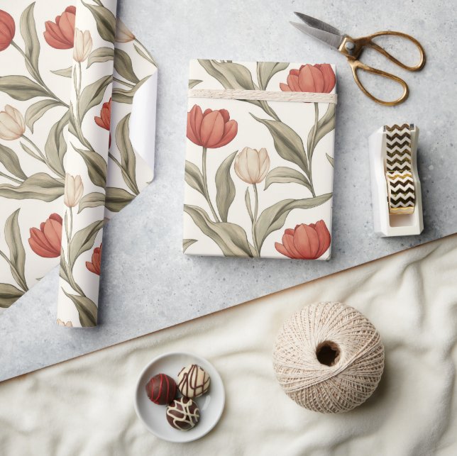 Presente Papel de enrolamento de Impressão de Tulipas Tropi (Artesanato)