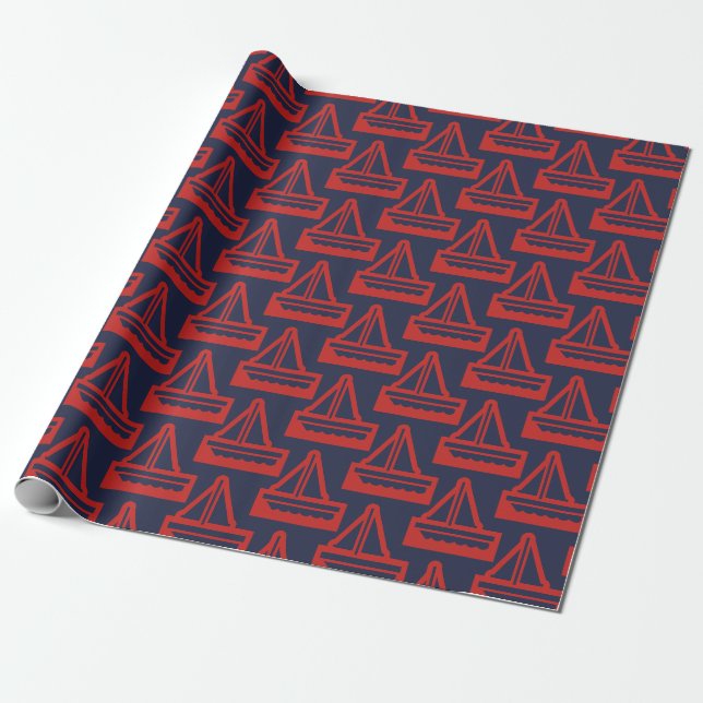 Presente Papel de enrolamento de Marinho e veleiro vermelho (Desenrolado)