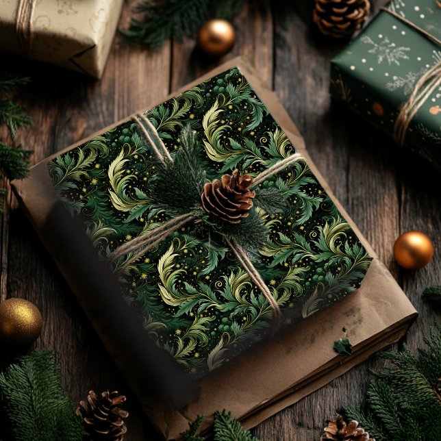 Presente Papel de enrolamento de Natal com espirais verdes  (Criador carregado)
