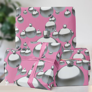 Presente Papel de enrolamento de Natal em prata rosa