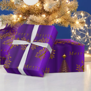 Presente Papel de enrolamento de Natal Real Roxo e Dourado