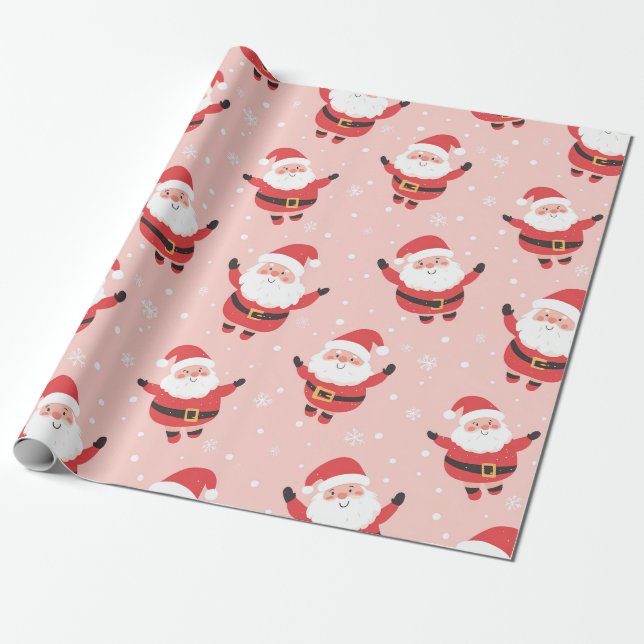 Presente Papel de enrolamento de Natal rosa para Papais noe (Desenrolado)