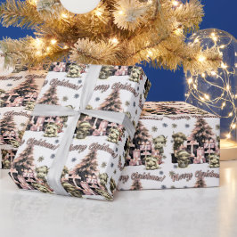 Presente Papel de enrolamento de Natal Rosa-Rosa-Rosa-Vaca