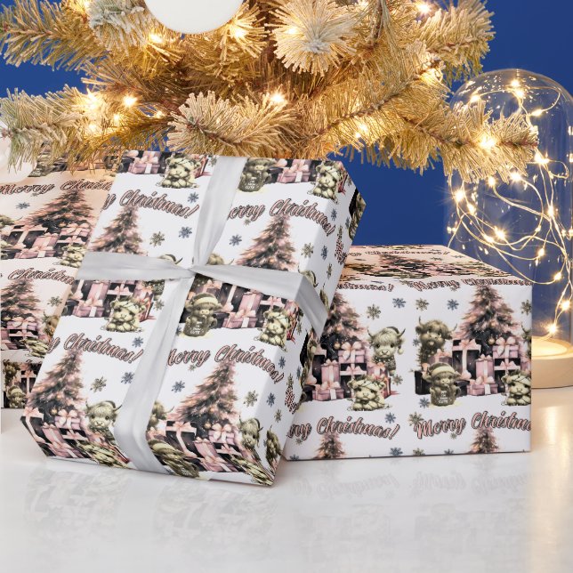 Presente Papel de enrolamento de Natal Rosa-Rosa-Rosa-Vaca (Feriados)