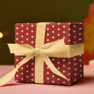 Presente Papel de enrolamento de Natal Vermelho e Estrelas