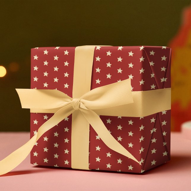 Presente Papel de enrolamento de Natal Vermelho e Estrelas (Criador carregado)