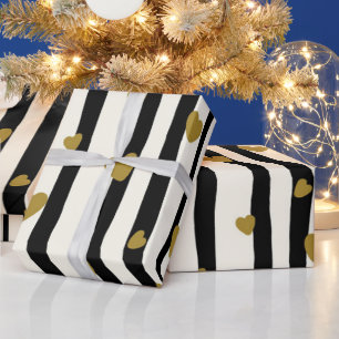 Presente Papel de enrolamento de Ouro em tiras pretas