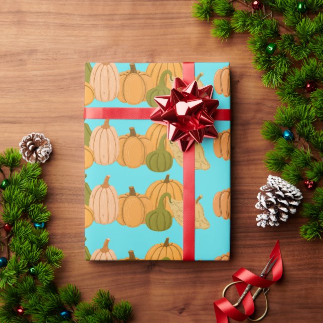 Presente Papel de enrolamento de padrão de abóbora laranja- (Presente de Natal)