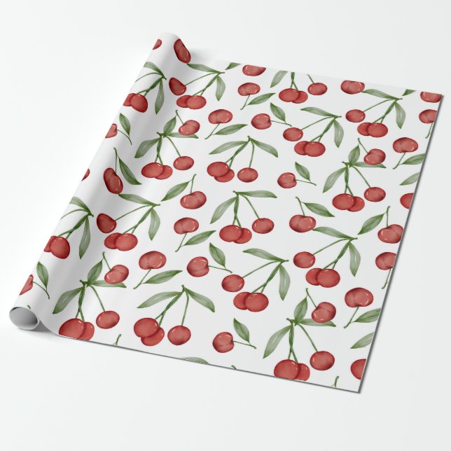 Presente Papel de enrolamento de padrão de cereja (Desenrolado)