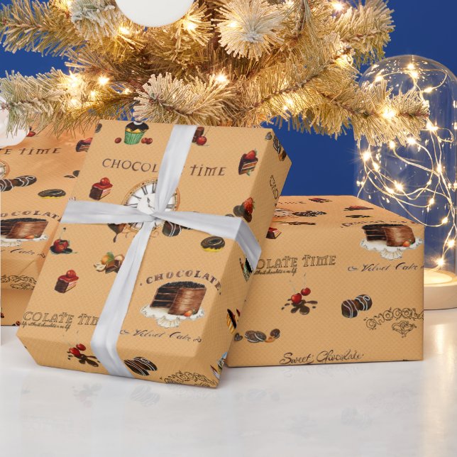 Presente Papel de enrolamento de padrão de chocolate em vin (Feriados)