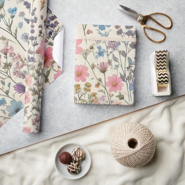 Presente Papel de enrolamento de padrão de flor selvagem le (Artesanato)