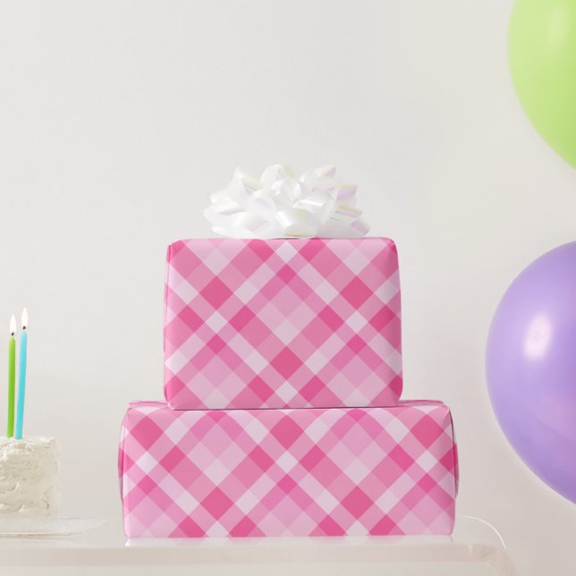 Presente Papel de enrolamento de padrão de Xadrez rosa-clar (Presentes para festas)