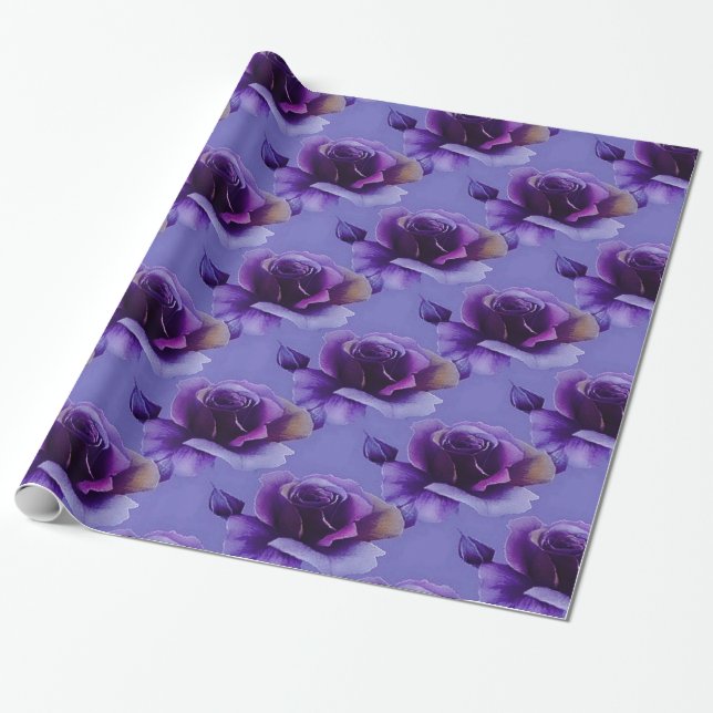 Presente Papel de enrolamento de padrão floral de Rosas rox (Desenrolado)
