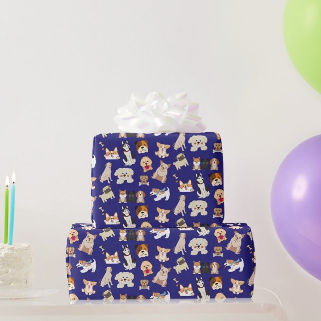 Presente Papel de enrolamento de padrão para cães azuis, ad (Presentes para festas)