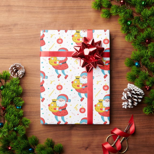 Presente Papel de enrolamento de Papais noeis de Natal Boho (Presente de Natal)