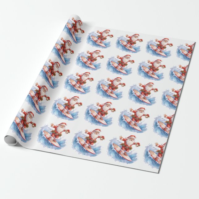 Presente Papel de enrolamento de Papais noeis de surfe (Desenrolado)