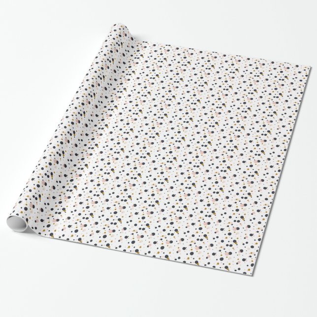 Presente Papel de enrolamento de pontos de Confetti rosa e  (Desenrolado)