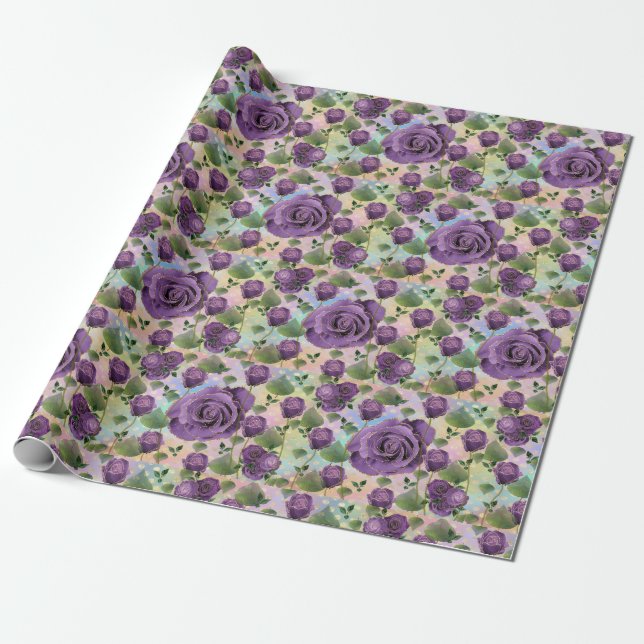 Presente Papel de enrolamento de Rosa púrpura (Desenrolado)