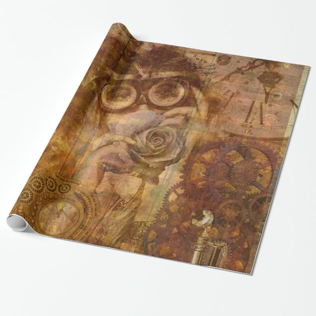 Presente Papel de enrolamento de Rosa Steampunk (Desenrolado)